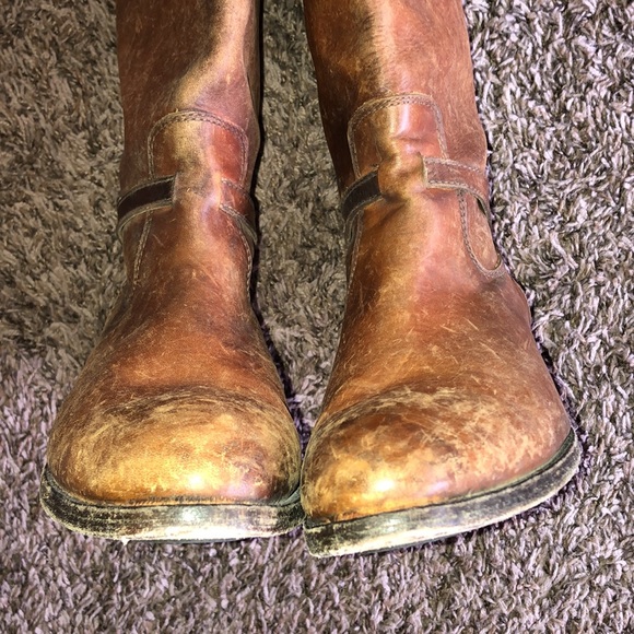 Frye Lindsay Plate Tall Boots: Cognac Brown Distressed, Size 8.5. - Picture 13 of 16